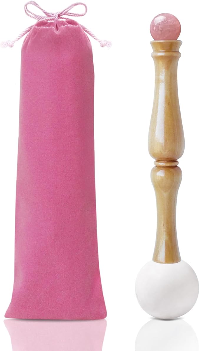 Singing Bowl Mallet,Rubber Mallet Striker with Silicone Head and Wooden Handle and Crystal Sphere for Playing Quartz Crystal Singing Bowls(Pink) - Bloomnest