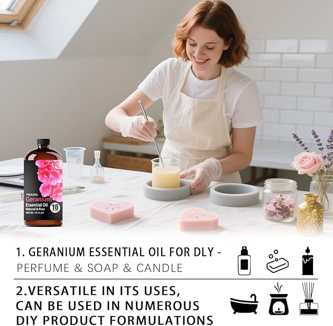 Geranium Essential Oil, Geranium Oil 16 Fl Oz 480 ML for Diffuser Humidifier Yoga Cleaning DIY Candle Soap Making Perfume Gift for Women Essential Oils - Bloomnest