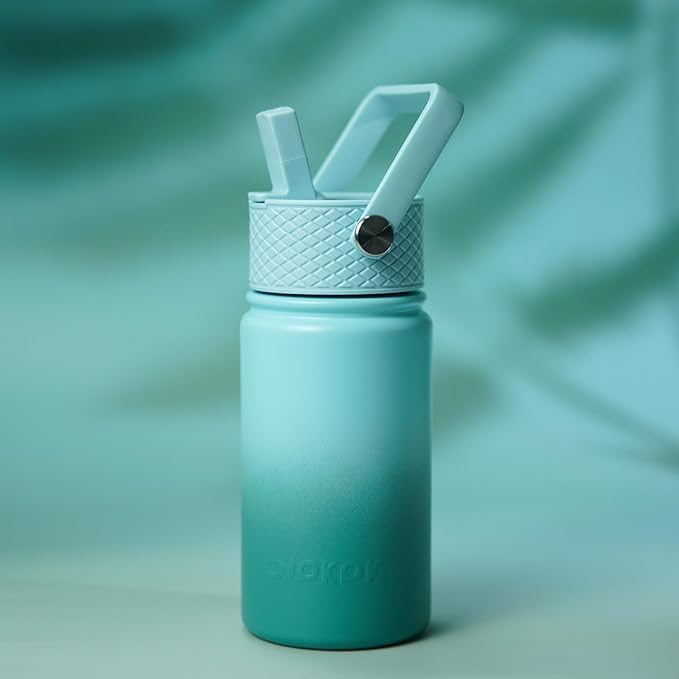 BJPKPK Insulated Water Bottle with Straw Lid, 15oz Cute Water Bottles, Stainless Steel Metal Thermo, Reusable BPA Free Leak Proof Tumblers, Cups,Milk Blue - Bloomnest