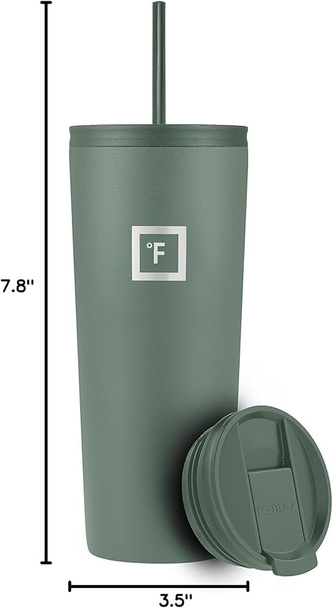 IRON °FLASK Classic Tumbler - Vacuum Insulated Stainless Steel Water Bottle, Double Walled, Drinking Cup, Insulated Travel Mug (Sage, 24 oz Solid Lid) - Bloomnest