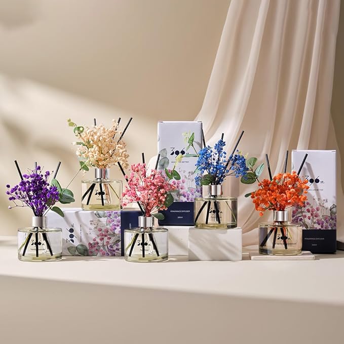 396 st. Preserved Baby's Breath Flower Reed Diffuser, Red Rose, 200ml(6.7oz) / Reed Diffuser Sets, Home Fragrance, Scented Oils, Home & Bathroom Décor - Bloomnest