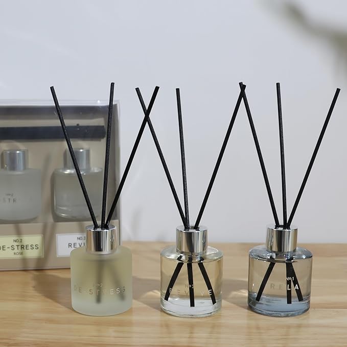 3 Pack Fragrance Reed Diffuser, 50ML Lavender Jasmine Freesia Aromatherapy Diffuser Set with 12 Black Fiber Sticks,Air Freshener for Bedroom Bathroom Office, 8.2X 6.6X 2.1 inch - Bloomnest