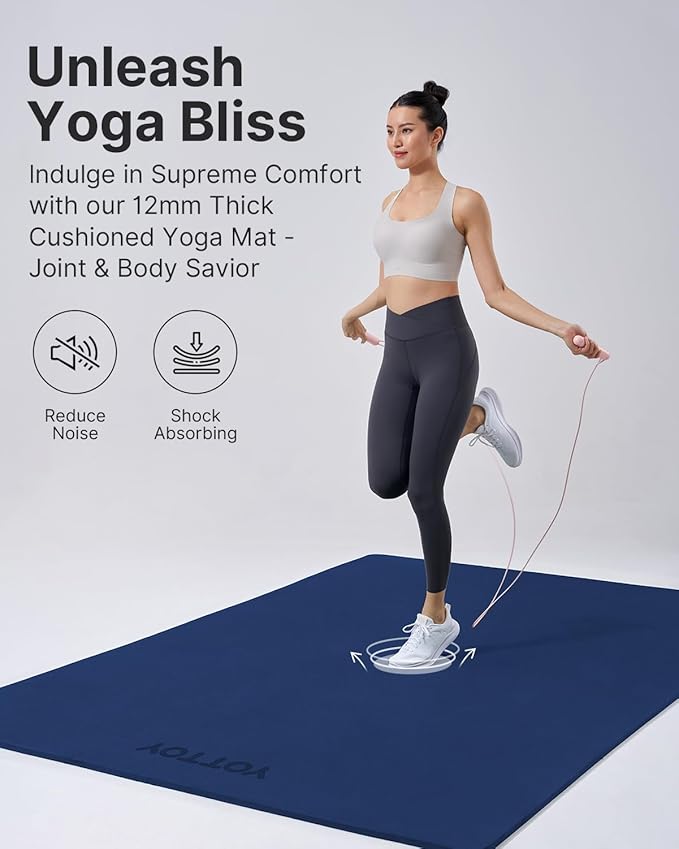 YOTTOY Large Yoga Mat (75 * 52 * 1/2inch),Extra Wide TPE Exercise Mat,Non-Slip Workout Mat for Pilates, Fitness, Barefoot, Home Gym Studio with Strap and Towel - Bloomnest