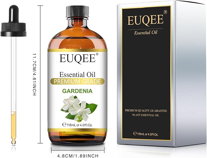 EUQEE 118ml Gardenia Essential Oil, Pure & Premium Grade Aromatherapy Oil Great for Diffuser, DIY Soap, Candle Making, Skin Care, Natural Gardenia Oil Floral Aroma for Mood (4Fl. OZ) EUQEE
