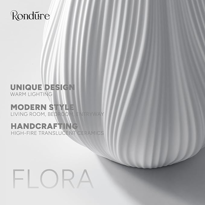 RONDURE 12.5" Modern Ceramic Table Lamp, Fully Dimmable Modern Bedside Lamps for Bedroom, Living Room and Nightstand, White Translucent Ceramic Shade, Warm Ambient Lighting, Corded, Bulb Included - Bloomnest