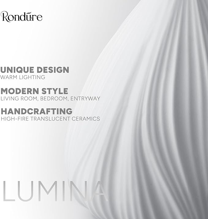 RONDURE 10.6" Ceramic Cordless Table Lamp, Portable Rechargeable Table lamp, Touch Dimmable Warm Ambient Lighting for Living Room, Bedroom, Dining Room, Fast Charging & Long Lasting - Bloomnest