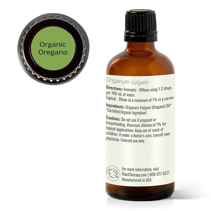 Plant Therapy Organic Oregano Essential Oil 100% Pure, USDA Certified Organic, Undiluted, Natural Aromatherapy, Therapeutic Grade 100 mL (3.3 oz) - Bloomnest