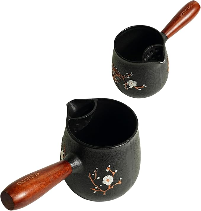 Small Cast Iron Teapot, Japanese Style Tea Kettle without Lid, 20.3 fl oz Tea Pot with Stainless Steel Teacups, Tea Ball for Loose Tea, Wooden Side-handle Tea Set for Stovetop Safe(600ml) - Bloomnest