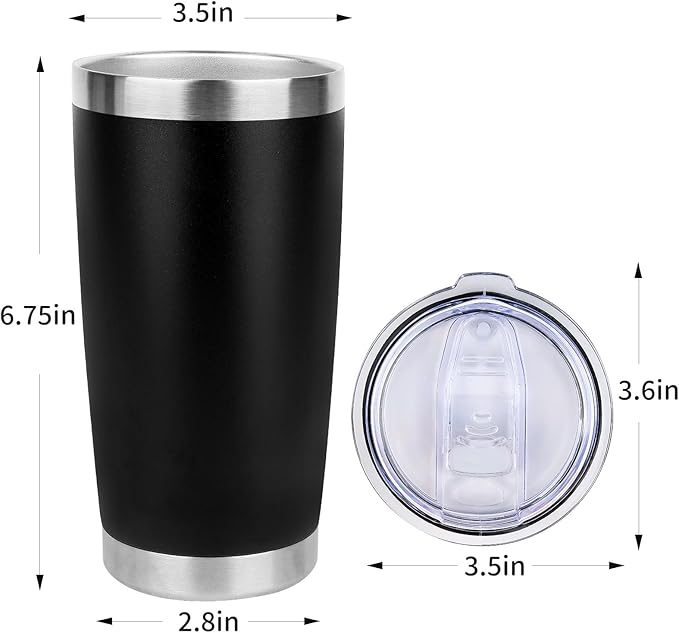 20oz Stainless Steel Tumbler Bulk with Lid, Travel Mug - Double Wall Vacuum Powder Coated Cup - Black, 12 Pack - Bloomnest