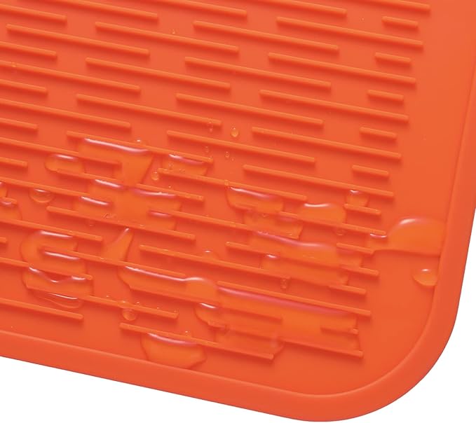 Silicone Dish Drying Mat for Multiple Usage,Easy clean,Eco-friendly,Heat-resistant Silicone Mat for Kitchen Counter or Sink,Refrigerator or Drawer Liner Orange 4XL 32 inches x 18 inches - Bloomnest