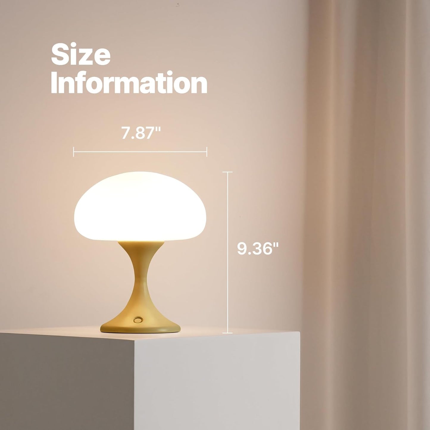 Mushroom Lamp, 5W LED Cordless Rechargeable Table Lamp with Glass Shade, Small Retro Dimmable Touch Light with 3 Color Temps, Aesthetic Mid Century Bedside Light for Bedroom Ambient, Mustard
