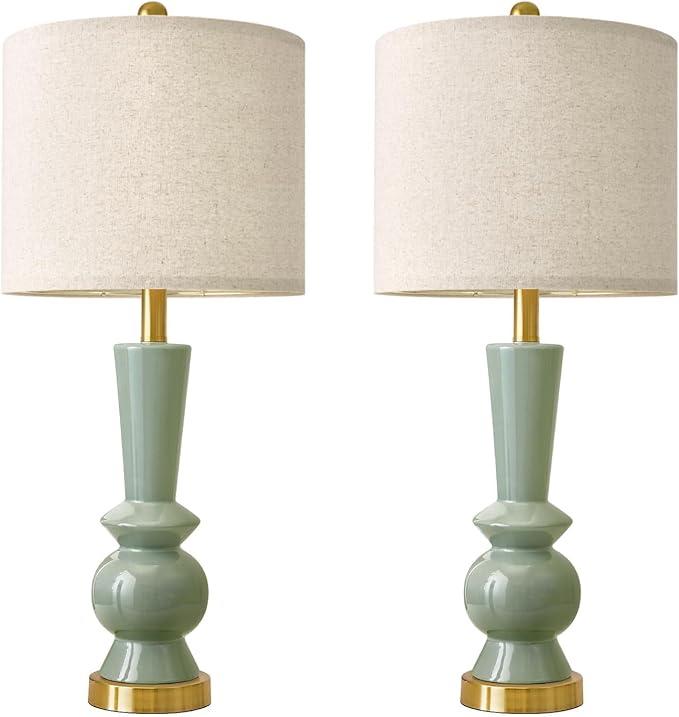 PORTRES 27" Modern Ceramic Table Lamp Set of 2 for Living Room Green & Gold Bedside Lamps for Bedroom Nightstand Lamp Tall End Table Lamps - Bloomnest