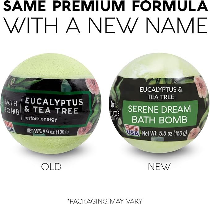 Nature's Beauty Eucalyptus & Tea Tree Bath Bomb Multi-Pack- Natural Hand Crafted, Non-Staining, Luxury Fizzy Spa Bomb, Sooth + Restore Skin, Made w/Coconut Oil & Witch Hazel, 5.5oz (4 Pack) - Bloomnest