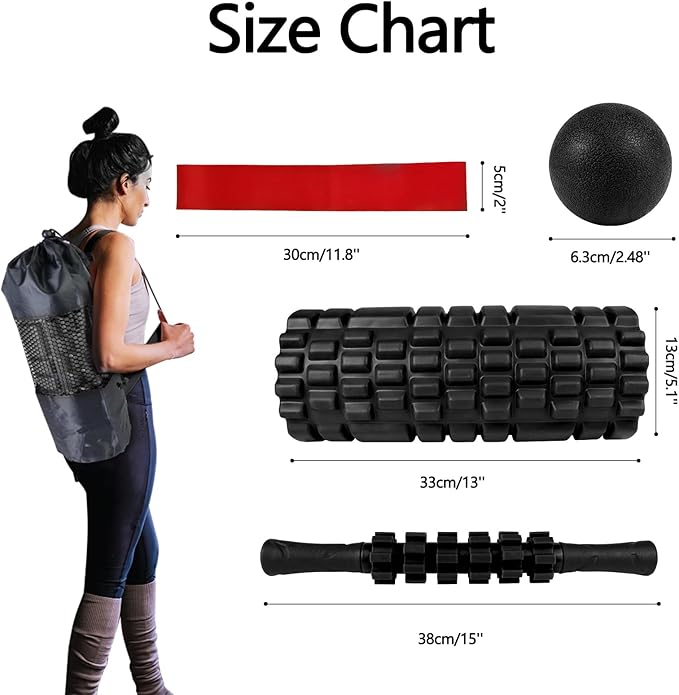 5 in 1 Foam Roller Set High Density Foam Roller Patented, Massage Stick, Massage Ball, Resistance Band for Deep Muscle Massage Pilates Yoga, Fitness for Trigger Point Release - Bloomnest