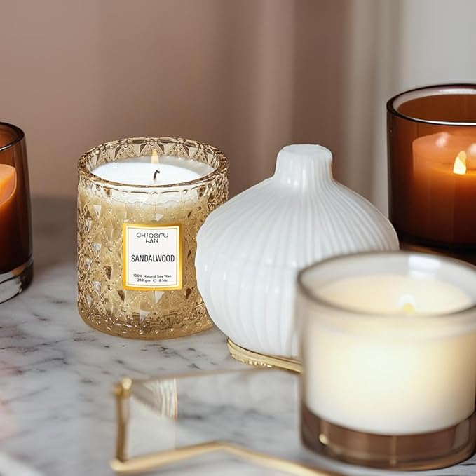 Chloefu LAN Sandalwood Candle, Dad Gifts Candle, Natural Soy Scented Candles for Stress Relief, 55 Hours Lasting Burning, Great Gift for Women & Men - Bloomnest