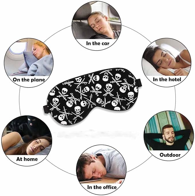 Pirate Skulls Sleep Eye Mask Crossed Swords Black White Men Women Sleep Mask with Adjustable Strap Eye Cover Eye Shade for Travel, Nap,Meditation - Bloomnest
