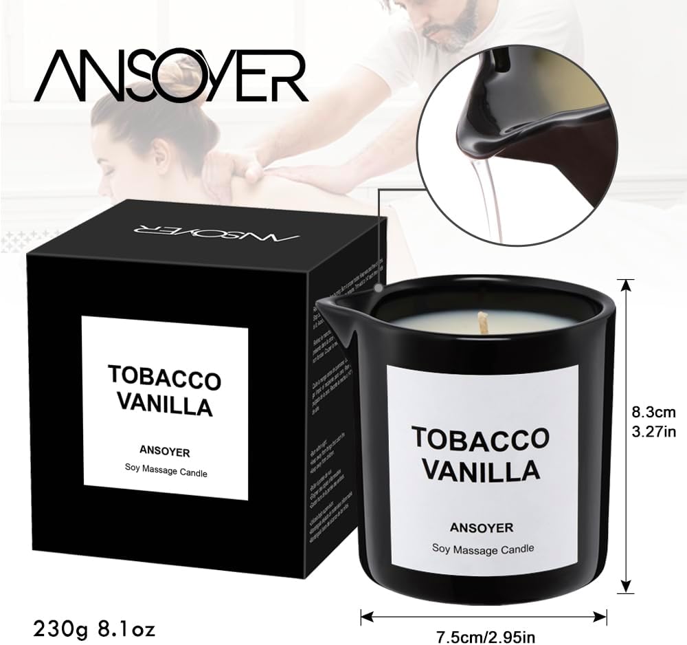 Massage Oil Candle for Men, Ultra Hydrating Body Care with Soybean Oil, Body Oil Candle, 8.1oz, Amazing Gift (Tobacco Vanilla)