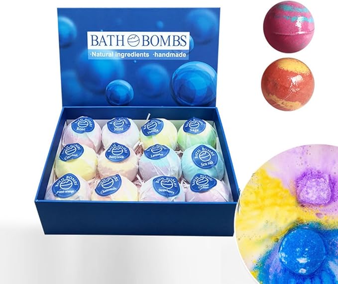 Bath Bombs Salt Balls,12 PCS Gift Set,Vanilla Lavender l Rose Extract Essential Oils,Moisturizing Dry Skin,Fizzy Spa,Relaxing,Bubble Bath Bomb for Gifts Idea for Men Women - Bloomnest