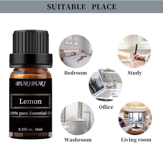 BURIBURI Lemon Essential Oil 100% Pure, Undiluted, Natural, Organic Aromatherapy Lemon Scented Essential Oils 10ML BURIBURI