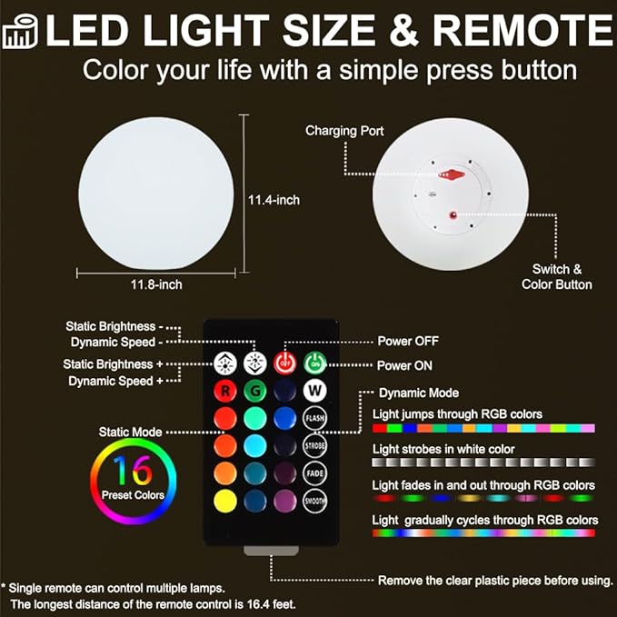 12-inch LED Glowing Ball Light w/Remote, LED Globe Orb Night Light Mood Lamp for Kid Adult, Rechargeable Dimmable RGB Color Changing Glowing Orb, Waterproof Light Up Ball for Garden Patio Party Decor - Bloomnest