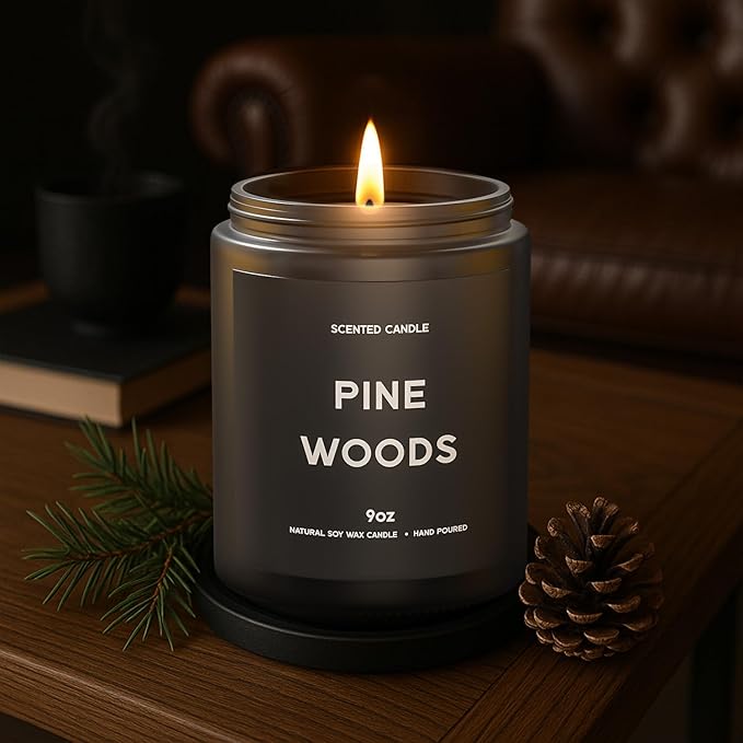 Pine Woods Candle, 9oz Scented Candle for Men, Scented Candles for Home, Gifts for Men, Personalized Blessing Minimalist Men's Gifts - Bloomnest