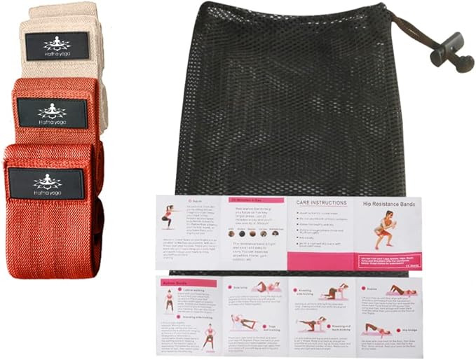 Hatha Yoga Large Resistance Band,14.5" x3.15",Fabric Exercise Loop Bands with Instruction Guide and Carry Bag, Set of 3. - Bloomnest