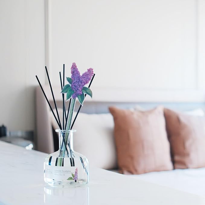 Reed Diffuser Set, 9.85 oz Lavender Eucalyptus Scented Diffuser with Decorative Card Home Fragrance Reed Diffuser for Bathroom Shelf Decor, Ideal Gift for Woman