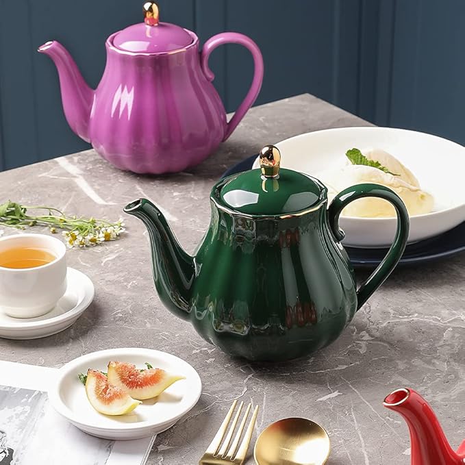 Sweejar Royal Teapot, Ceramic Tea Pot with Removable Stainless Steel Infuser, Blooming & Loose Leaf Teapot - 28 Ounce(Jade) - Bloomnest
