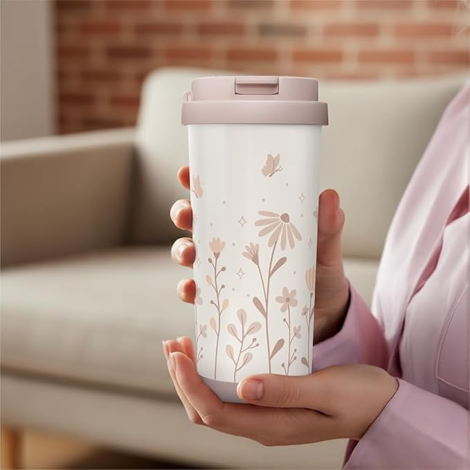 Floral Tumbler Stainless Steel 2-in-1 Lid Coffee Tumbler 18 oz, Insulated Travel Mug Gift for Women Teen Girls, Birthday Christmas - Bloomnest