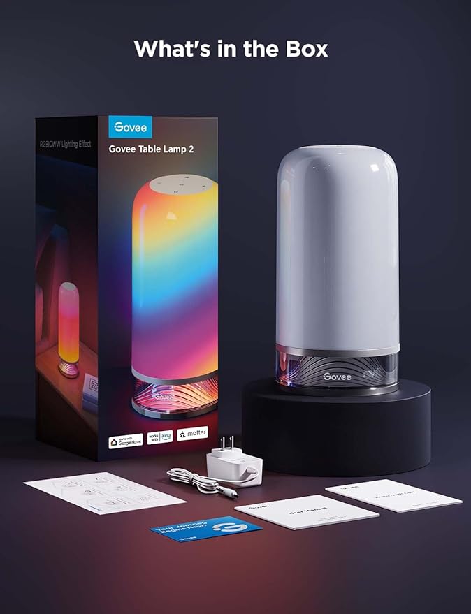 Govee RGBIC Smart Table Lamp 2, Touch Bedside Small Table Lamp Work with Matter, Alexa, LED Desk Lamp with 64 Scene Modes, Color Changing Lamp for Bedroom Living Room Dimmable Night Light(Corded) - Bloomnest