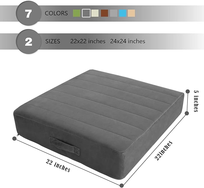 MeMoreCool Square Floor Pillow for Adults and Kids, Large Meditation Cushion with Thick Foam and Washable Tufted Cover, 22-Inch Grey Seat for Yoga and Sitting - Bloomnest