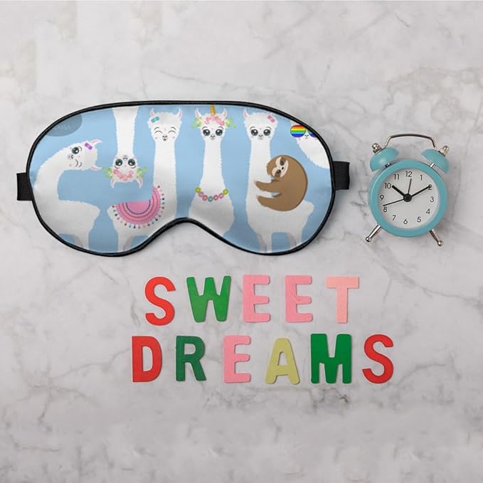 White Llamas Sleep Mask Eye Mask Alpaca Sloth Rainbow Glasses Llamas Cute Flowers Blue Sleep Mask Light Blocking Adjustable Smooth Soft Eye Masks for Women Deep Rest Travel - Bloomnest