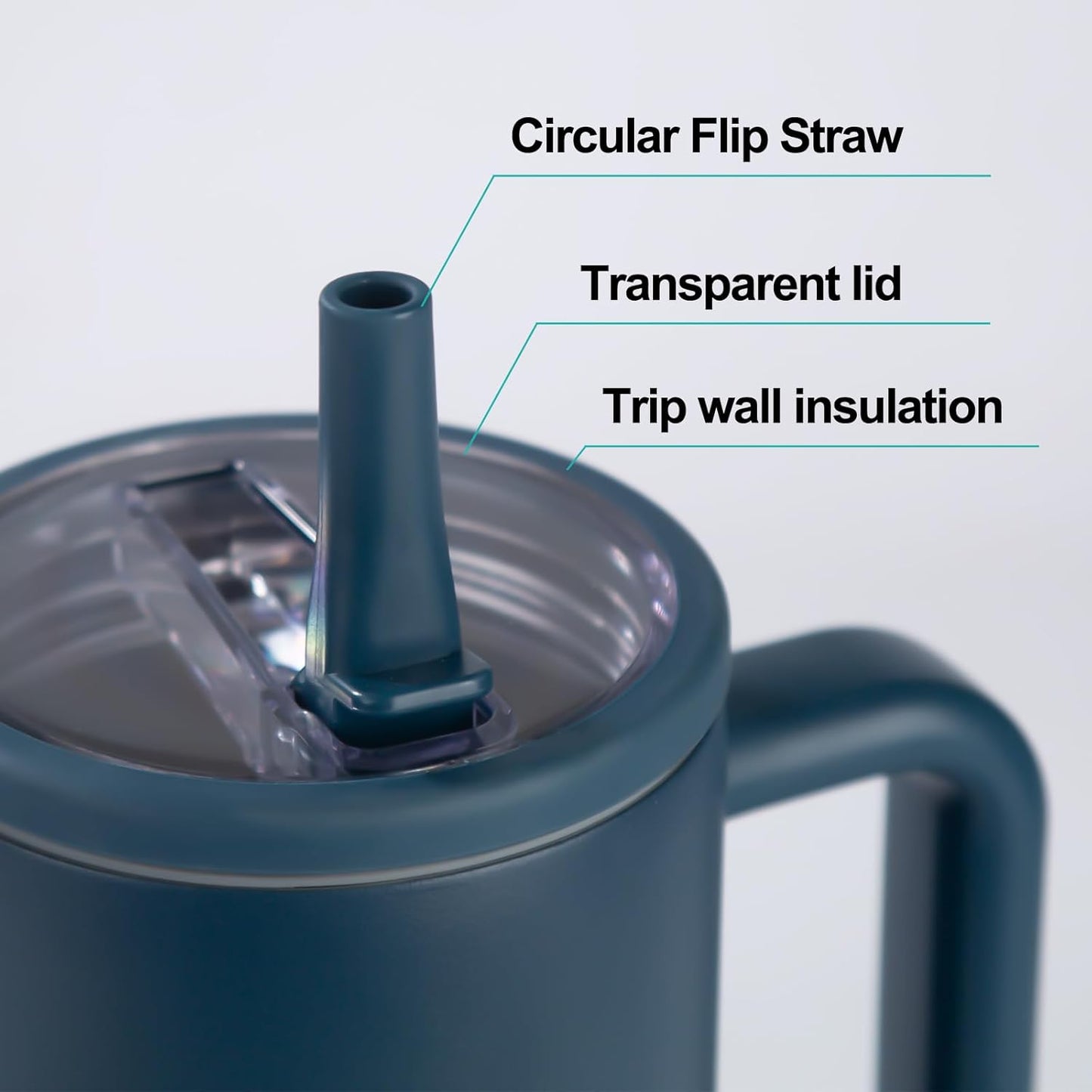 40 oz Insulated Tumbler with Handle,Flip Straw,Lid & Rubber Base Stainless Steel Water Bottle - Leak Proof Vacuum Insulated Mug BPA Free Reusable Travel Cup Gifts for Women/Men (Darkblue 40oz)