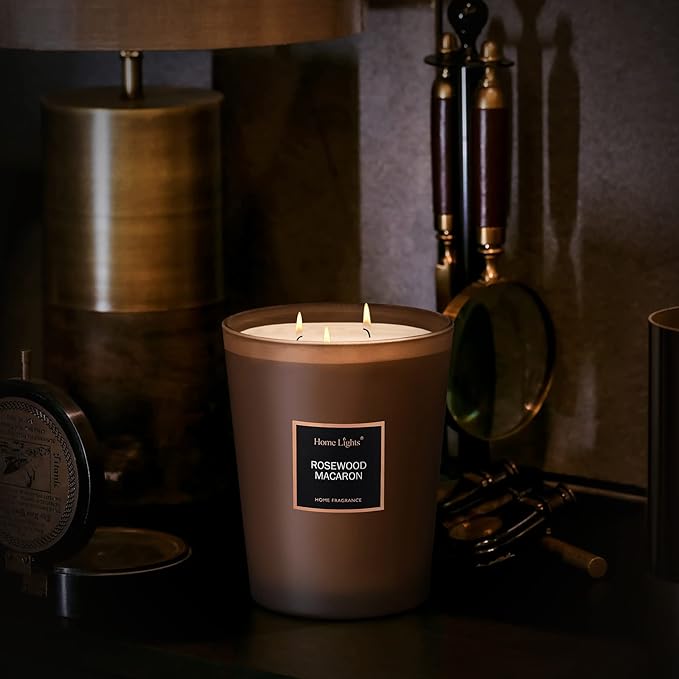 HomeLights Scented Candles | Large Jar Candle - 33.3 Oz. Natural Soy Aromatherapy Candles | Up to 70 Hours Burn Time with 3 Cotton Wicks, Home Decorative Fragrance Candles - Rosewood Macaron - Bloomnest