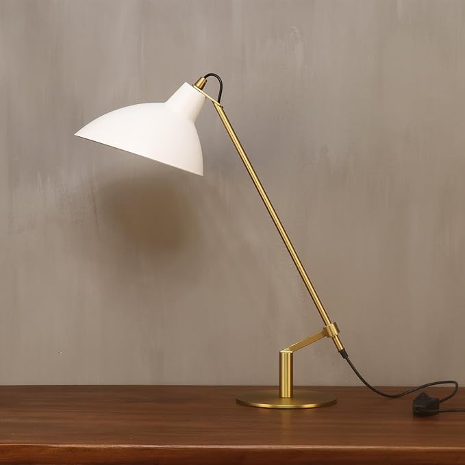 Desk Lamp Modern Industrial 100% Metal Table Lamp 22", Soft White Light (3000K) with Adjustable Switch, Ideal for Office Bedroom Study Room Living Room Nightstand Bedside Lamps White+Brass - Bloomnest