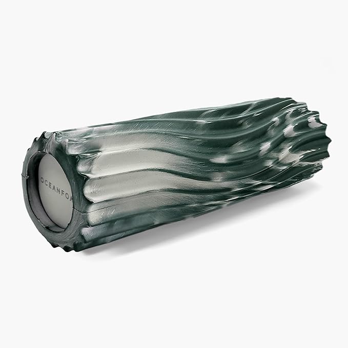 Oceanfoam Ripple Travel Foam Roller (11" x 3.35") Firm Mini Foam Roller for Physical Therapy, Deep Tissue Massage, Back Pain - High Density, Ergonomic Wave Textured - Yoga, Exercise (Hunter Marbled) - Bloomnest