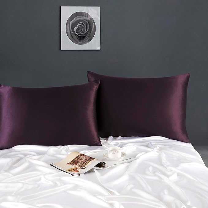 ZIMASILK 100% Pure Mulberry Silk Pillowcase for Hair and Skin Health,Soft and Smooth,Both Sides Premium Grade 6A Silk,600 Thread Count,with Hidden Zipper,1pc(Standard 20''x26'',Eggplant Purple) - Bloomnest