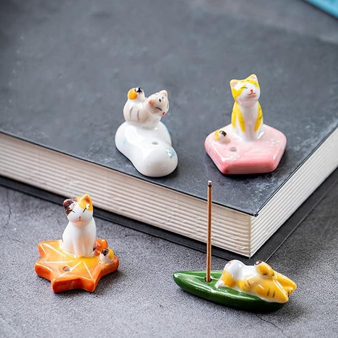 Ceramic Cat Multifunctional Incense Holder Chopstick Rack Ornaments Incense Stick DIY Home Decoration (2) - Bloomnest