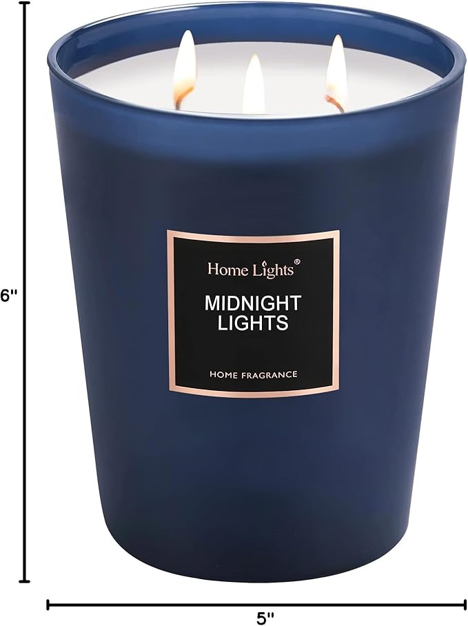 HomeLights Highly Scented Soy Candles Big 33.3 oz for Home. 3 Cotton Wicks, Smokeless Long Lasting 130 hrs in Midnight Lights. 5x6, Great Gift for Women & Men - Bloomnest
