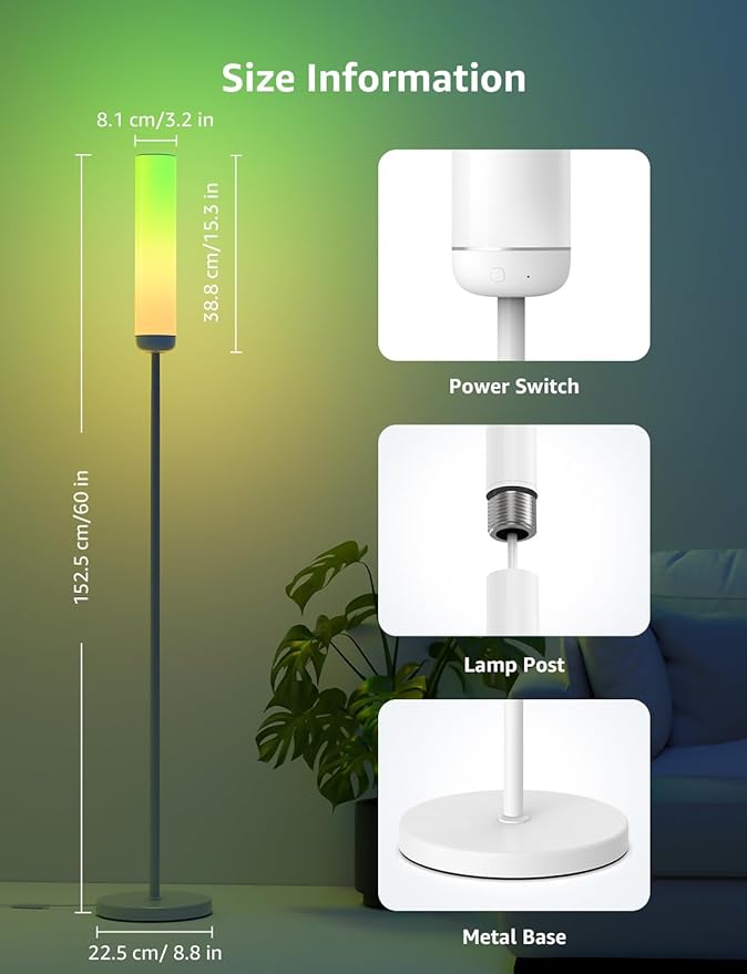 Lepro O1 AI Floor Lamps, 2300LM Smart Standing Lamp Works with Alexa, Modern Floor Lights with Music Sync, Personalized AI Lighting Designer,RGB Lamps for Living Room,Bedroom, APP Control, 2.4GHz Only - Bloomnest