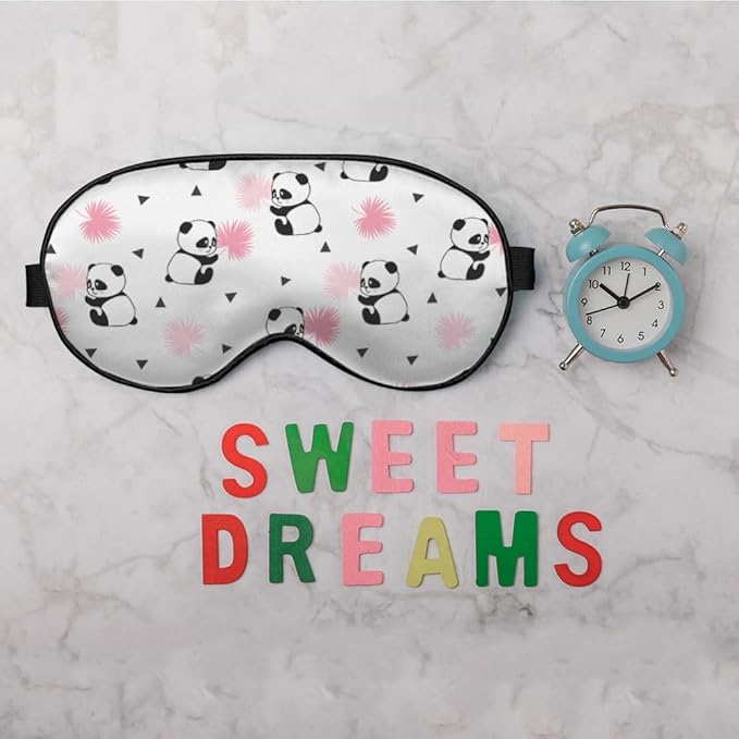 Cute Panda Bears Silk Eye Mask Sleep Mask Dandelion Pink Flower Cute Cartoon Eye Mask with Adjustable Strap Lightweight for Women Work Travel Night Sleep - Bloomnest