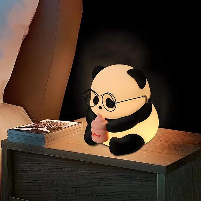 Cute Panda Night Light, LED Novelty Animal Night Lamp, 3 Level Dimmable Nursery Nightlight Gift for Breastfeeding Toddler Baby Kids, Food Grade Silicone Cute Stuff forRoom Decor - Bloomnest