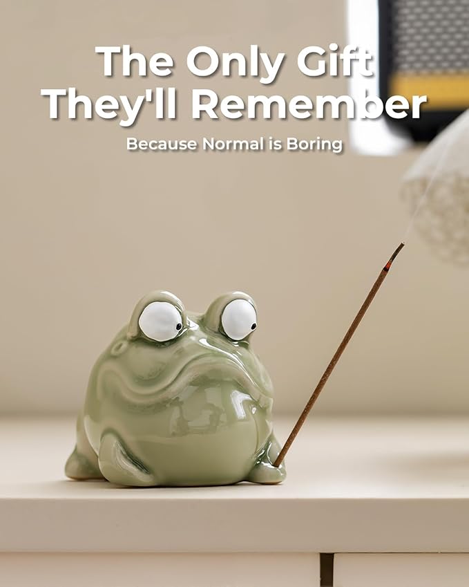 Cute Sassy Frog Incense Stick Holder - Handmade Ceramic Incense Burner with Playful Design for Home, Desk, Yoga, Meditation - Bloomnest