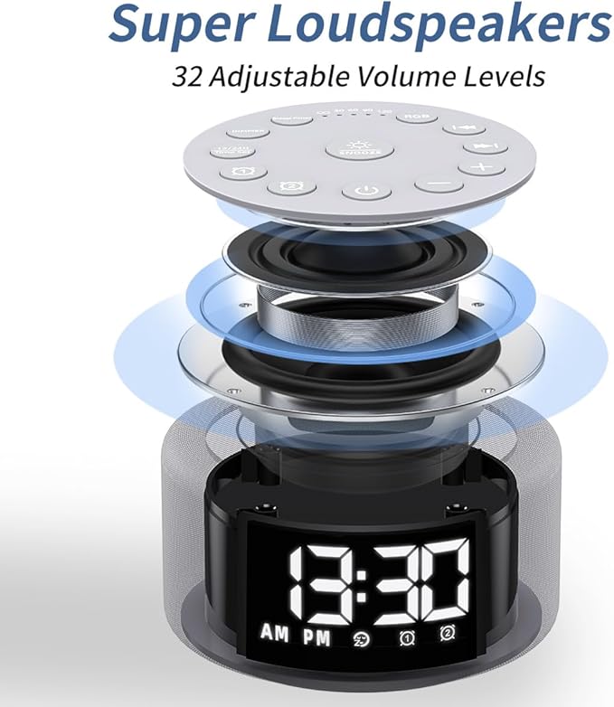 Sound Machine Alarm Clock Brown Noise White Noise Machine Night Light with Dual Alarms Backup Battery 30 Sleeping Sounds for Baby Kids Adults 32 Level Volume 5 Timers 15 Wake Up Sounds Memory Function - Bloomnest
