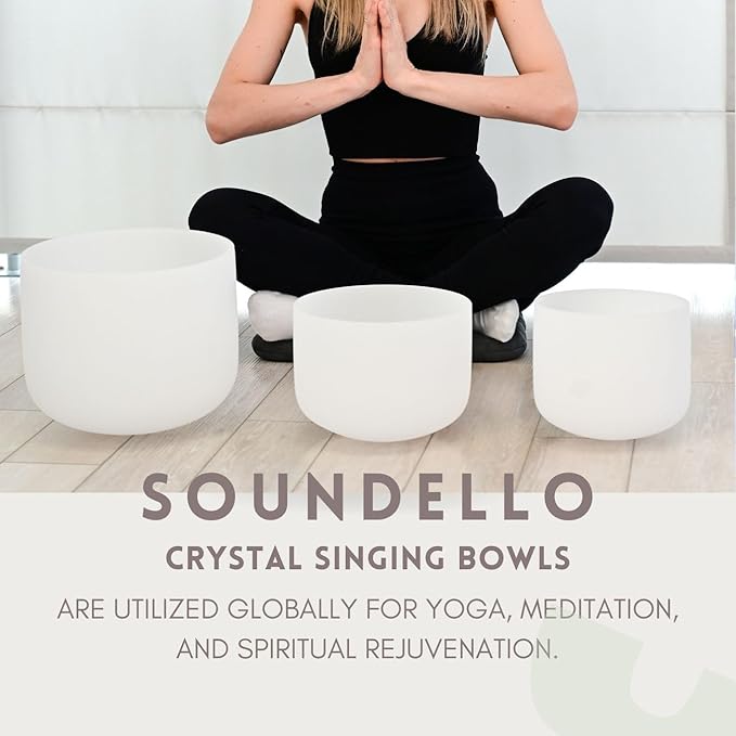 8-12 inch 432hz Quartz Crystal Singing Bowls Set of 3 Pure White, for Healing Mindfulness Meditation Yoga Sound Baths with Case and Mallet Suede Striker - Bloomnest