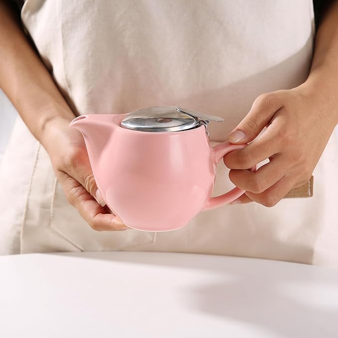 Small Ceramic Teapot With Stainless Steel Infuser, Heat Resistant, Perfect Tea Maker, Pink Teapot 350ml/12.0oz - Bloomnest