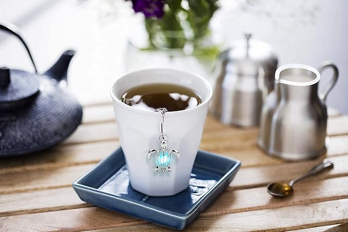 2pcs Tea Infuser TeaSanavie Loose Leaf Tea Steeper Stainless Steel Tea Ball Mesh Tea Strainer Silver Glow In The Dark Turtle Pendant Tea Filter with Extended Chain Hook for Brew Fine Loose Tea Leave - Bloomnest