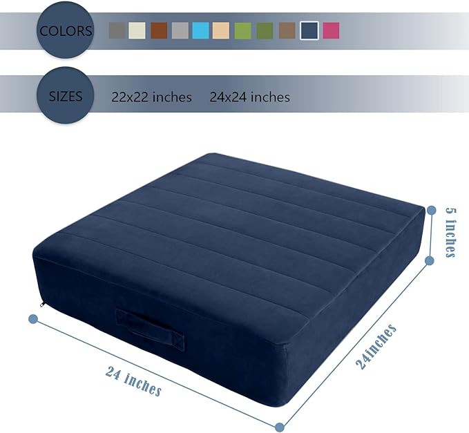 MeMoreCool Square Floor Pillow for Adults and Kids, Large Meditation Cushion with Thick Foam and Washable Tufted Cover, 24-Inch Navy Seat for Yoga and Sitting - Bloomnest