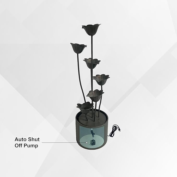 XBrand Freestanding Sculptural Metal Multi-Tiered Flower Water Fountain, No LED Lights, Silver, 35" Tall