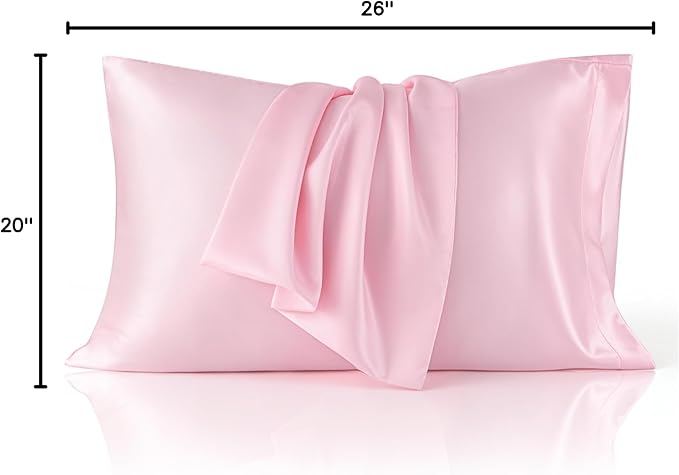 Bedsure Satin Pillowcase 2 Pack Similar to Silk Pillow Cases Standard Size, Pink Pillow Case Covers with Envelope Closure, Home Decor Valentine Gifts for Women Girls,20x26 Inches, 2pcs - Bloomnest